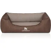 Knuffelwuff orthopädisches Hundebett „Outlander“ aus lasergestepptem Kunstleder, Größe M-L (85 x 63 cm), braun/grau