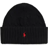 Ralph Lauren Unisex. 323980663003 Baumwollmütze mit schwarzem Zopfstrickmuster (S/M), Lässig, Baumwolle