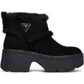 GUESS Damen Stiefeletten Schwarz aus Wildleder mit Pelzbesatz und 6,5 cm Plateau