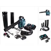 Makita DUB 363 PG2V Akku Gebläse / Laubsauger 36 V ( 2x 18 V ) Brushless + Absaug Set + 2x Akku 6,0 Ah + Doppelladegerät