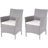 Mendler 2er-Set Poly-Rattan Gartensessel Halden, Korbsessel grau, Kissen creme