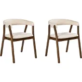 Beliani Esszimmerstuhl 2er Set Cremeweiß Stoffbezug Gepolstert mit Armlehnen Dunkle Holzbeine Klassischer Stuhl mit Polstersitz für Wohnzimmer Esstisch