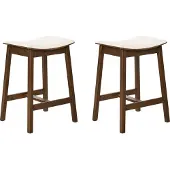Beliani Barhocker 2er Set Dunkelbraun u. Cremeweiß Gummibaumholz Gepolstert mit Lehne Fußstützen ohne Armlehnen Wohnzimmer Küche Bar Wohnküche