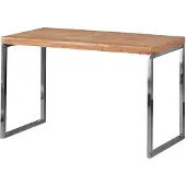 Wohnling Schreibtisch GUNA Massivholz Akazie Computertisch 120 x 60 cm aus echtem Holz Laptoptisch im Landhaus-Stil Konsolen-Tisch mit Metallbeinen