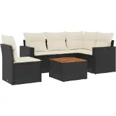 vidaXL 6-tlg. Garten-Sofagarnitur mit Kissen Schwarz Poly Rattan