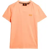 Superdry Rundhalsshirt "ESSENTIAL LOGO EMB NEON TEE" aus Baumwolle und Single Jersey, normale Passform, ohne Kragen