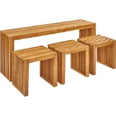 Beliani Gartenmöbel Set Hellbraun Akazienholz 3-Sitzer 4-Teilig Rustikal Modern 1 Tisch mit 3 Hockern Outdoor Terrasse Garten Ausstattung Holzmöbel