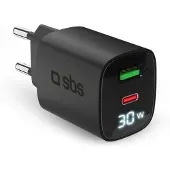SBS Wandladegerät mit LCD-Bildschirm, 1 USB-C-PD-30W-Ausgang, 1 USB-A-18W-Ausgang