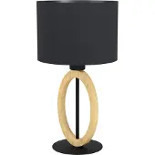 Eglo Tischlampe Basildon 1, Tischleuchte mit Schirm, Nachttischlampe aus Holz, Textil, Metall, Wohnzimmerlampe in Natur, Schwarz, mit Schalter, E27