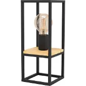 Eglo Tischlampe Libertad, Tischleuchte, Nachttischlampe aus Metall in Schwarz und Holz in Natur, Wohnzimmerlampe, Lampe mit Schalter, E27 Fassung