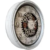Bhp B992526 INA Wanduhr, Kunststoff weiß, Glasplatte, Uhr, weitere Funktionen: bewegliche Zahnräder, arabisches Ziffernblatt, ø: 508mm, H: 508mm, exkl.