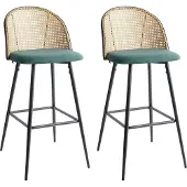 Beliani Barstuhl 2er Set Grün und Schwarz Metall mit Fußstütze Hohe Rückenlehne Wiener-Geflecht Retro Design Wohnzimmer Küche Bar Wohnküche Ausstattung
