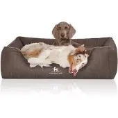 Knuffelwuff orthopädisches Hundebett Tampa aus lasergestepptem Kunstleder XXL 120 x 85 cm, braungrau