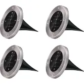 Grundig Solarlampen für Außen Set von 4 Bodenleuchten - Outdoor Lampe LED - Wegeleuchten Außen auf Solarenergie - Edelstahl - Cool White