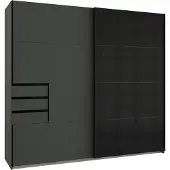 Wimex Schwebetürenschrank Saigon mit Schubladen 225x64x208cm Farbe wählbar,graphit / Glasschwarz