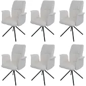 Mendler 6er-Set Esszimmerstuhl MCW-N99, drehbar Armlehne Auto-Return, Stoff/Textil Chenille (340g/m²) creme