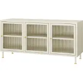 En.casa TV-Schrank 'Lindau' mit 3 Türen Stahl mit geriffeltem Glas 120 x 40 x 59 cm Cremeweiß