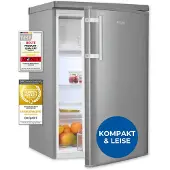 Exquisit Kühlschrank ohne Gefrierfach, EEK: C, 118 l, 4-Sterne-Gefrierfach, 2 Glasablagen, 55cm breit, Türanschlag wechselbar, KS16-4-HE-040C inoxlook