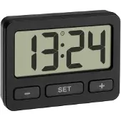 TFA-Dostmann Digitale Miniuhr - 60.2035.01 - Tischuhr mit Magnet und Ständer - Schwarz