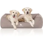Knuffelwuff Orthopädisches Wasserabweisendes Hundebett Leon aus Velours mit Handwebcharakter XXL 120 x 85cm Beige/Grau