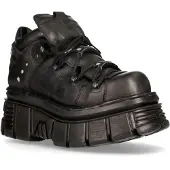New rock 106N-S52 TOWER SHOES Biker-Punk-Gothic-Stiefel aus schwarzem Metallic-Leder