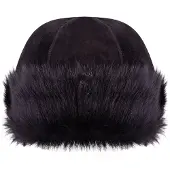Infinity Leather SCHWARZE 100 % Schaffell-Shearling-Leder-Toscana-Fell-Mütze, runder Fischerhut