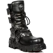 New rock schwarze Lederstiefel mit mittlerer Wade-391-S18