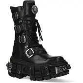 New rock Schwarze Goth-Stiefel aus mittelhohem Kalbsleder-WALL1473-S11
