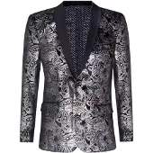 TruClothing Klassischer Smoking-Blazer aus schwarzem Samt mit silbernem Paisley-Muster für Herren