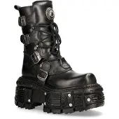 New rock Unisex-Kampfplattformstiefel aus schwarzem Leder – TANK373-S1