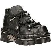 New rock Unisex-Gothic-Techno-Stiefel aus metallischem schwarzem Leder – M-215-S6
