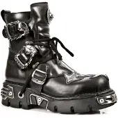 New rock Silver Cross Biker-Stiefel aus schwarzem Leder-407-S1