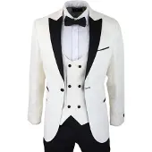 TruClothing Beigefarbener Herren-Smoking-Blazer, Brokat, elfenbeinfarbener Satin-Paisley-Dinner-Jacke