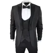 TruClothing Schwarzer Herren-Smoking-Blazer, Brokat-Satin-Paisley-formelles Abendessen