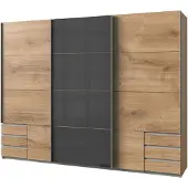 Die Möbelfundgrube Schwebetürenschrank Glasfront - Plankeneiche - graphit - 270 cm - VALENCIA
