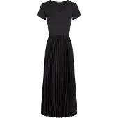 Tommy Hilfiger Kontrast V-Ausschnitt Faltenkleid mit kurzen Ärmeln