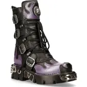 New rock Flame Akzentuierte schwarz/rote Leder-Biker-Totenkopfstiefel – M-591-S5
