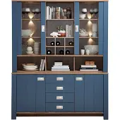 Innostyle Dijon Buffetaufsatz + Sideboard Holzwerkstoff Parisian Blue/Haveleiche Cognac