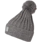 Chillouts Bommelmütze , Damen, grau, Feinstrick, Baumwollmischung, unifarben, Mützen Bommelmütze, elastisch, Formbeständig, gefüttert, mit breitem Umschlag