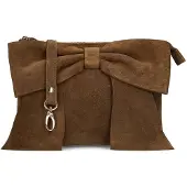 Manfield Braune Veloursleder-Clutch mit Schleife | Größe Onesize