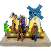 Santaville Blumenparade mit Kuh an der Mühle mit LED-Polyresin 19 cm (multi)