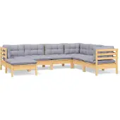 vidaXL 7-tlg. Garten-Lounge-Set mit Grauen Kissen Kiefer Massivholz