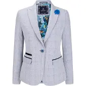 TruClothing Blau karierter Damen-Blazer aus Wollmischung mit Fischgrätenmuster