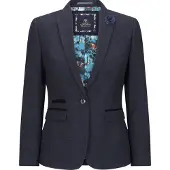 TruClothing Damen Tailored Fit Tweed Marineblau Karierter Blazer Wolljacke