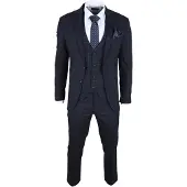 TruClothing Herren Marineblau Karierter 3-Teiler Anzug Maßgeschneiderte Passform