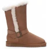 Infinity Leather Damen Winterstiefel aus echtem Schaffell, hellbraun, Wildleder, Kalbsleder, warm – Redwood