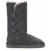 Infinity Leather Damen Schaffell Wildleder Grau Knopf Warme Winter Wadenstiefel - Willow