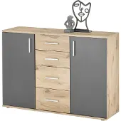 Bega Kommode - 120 x 84 cm - 2 Türen - 4 Schubladen - Grau matt - Viking Eiche Nachbildung