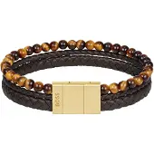 HUGO BOSS Armband mit Tigerperlen und geflochtenem Leder in Braun Grösse ONESI