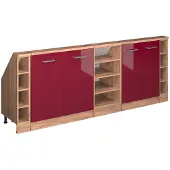 Vicco Dachschrägenschrank-Set Rion, 5er Set, Rot Hochglanz/Goldkraft Eiche/Goldkraft Eiche